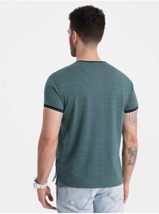 Tmavě zelené pánské tričko s knoflíky Ombre Clothing