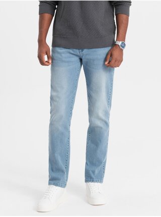 Světle modré pánské straight fit džíny Ombre Clothing