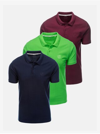 Sada troch pánskych polo tričiek v tmavomodrej, zelenej a bordovej farbe Ombre Clothing