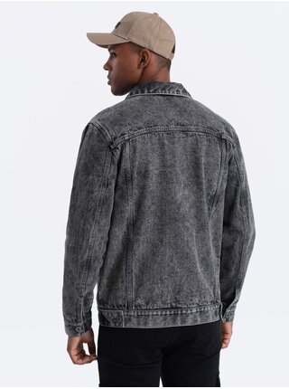 Tmavě šedá pánská džínová bunda Ombre Clothing