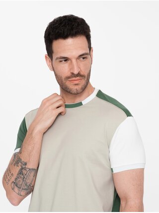 Pánské elastanové tričko s barevnými rukávy - zelené V5 OM-TSCT-0176 Ombre Clothing