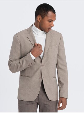 Pánské elegantní sako s ozdobnými knoflíky na manžetách Ombre Clothing béžová