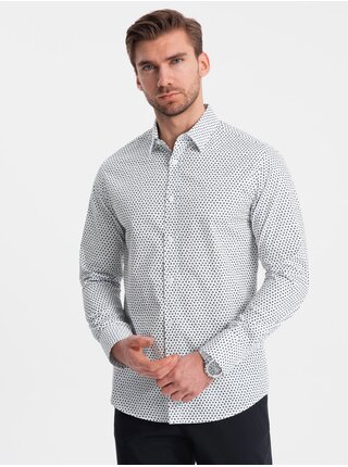 Bílá pánská vzorovaná slim fit košile Ombre Clothing