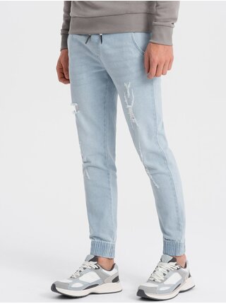 Světle modré pánské džíny s potrhaným efektem Ombre Clothing