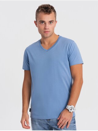 Modré pánské basic tričko s véčkovým výstřihem Ombre Clothing