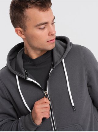 Tmavě šedá pánská mikina na zip s kapucí Ombre Clothing