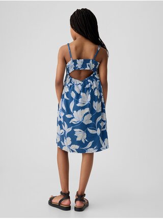 Modré dievčenské kvetované ľanové šaty GAP