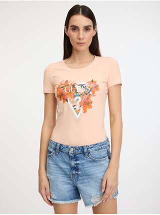 Meruňkové dámské tričko Guess Tropical Triangle