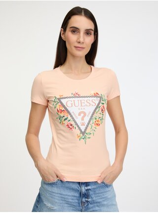 Marhuľové dámske tričko Guess Triangle Flowers