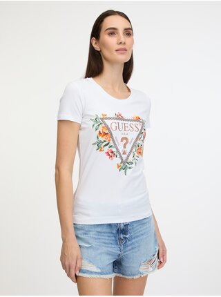 Bílé dámské tričko Guess Triangle Flowers