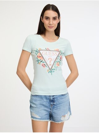 Dámské tričko v mentolové barvě Guess Triangle Flowers