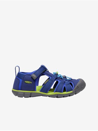 Modré detské outdoorové sandále s koženými detailmi Keen Seacamp II CNX