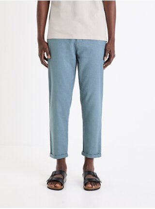 Modré pánské kalhoty s příměsí lnu Celio Dolinco 