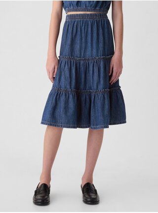 Tmavomodrá dievčenská džínsová midi sukňa GAP