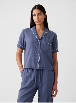 Tmavomodrá dámska ľanová pyžamová košeľa GAP