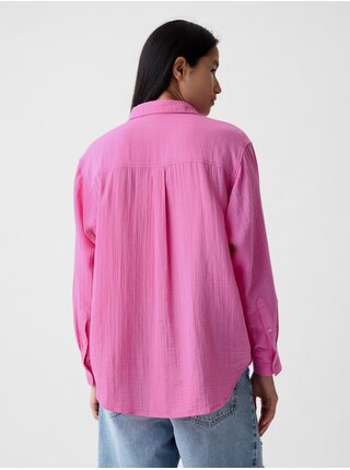 Ružová dámska mušelínová oversize košeľa GAP