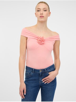 Světle růžové dámské tričko s krátkým rukávem s aplikací ORSAY