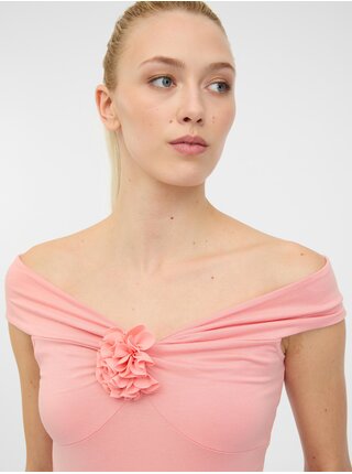 Světle růžové dámské tričko s krátkým rukávem s aplikací ORSAY