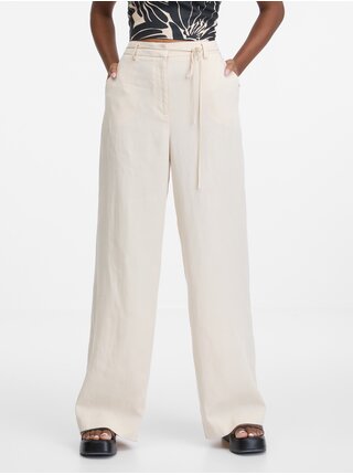 Krémové dámské kalhoty s příměsí lnu ORSAY