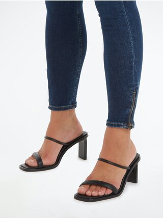 Černé dámské kožené pantofle na podpatku Calvin Klein Heel Mule