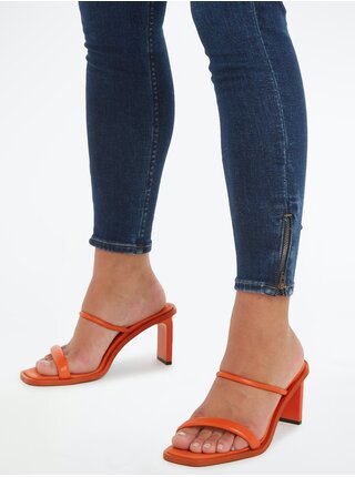 Oranžové dámske kožené sandálky na podpätku Calvin Klein Heel Mule