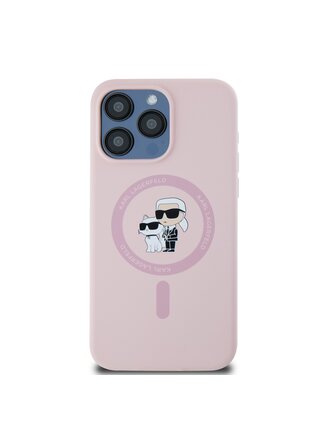 Liquid Silicone Karl and Choupette Magsafe Zadní Kryt pro iPhone 14 Pro Max Pink Karl Lagerfeld