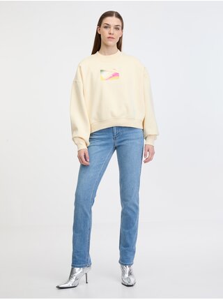 Svetlo žltá dámska oversize mikina Calvin Klein Jeans Illuminated Box Logo Crew Neck