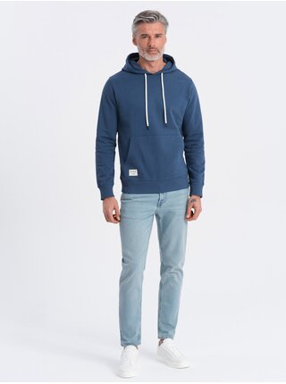 Modrá pánská mikina s klokankou a kapucí Ombre Clothing