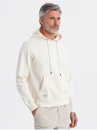 Krémová pánská mikina s klokankou a kapucí Ombre Clothing