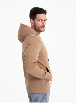 Hnedá pánska basic mikina na zips s kapucňou Ombre Clothing