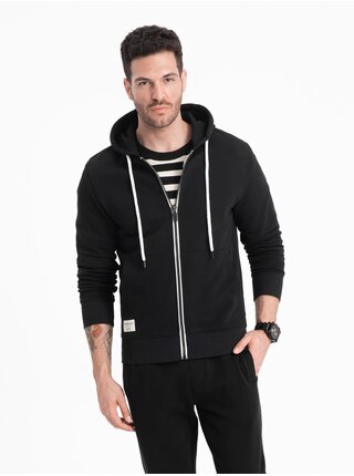 Černá pánská basic mikina na zip s kapucí Ombre Clothing