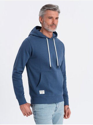 Modrá pánská mikina s klokankou a kapucí Ombre Clothing