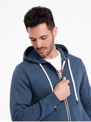 Modrá pánská basic mikina na zip s kapucí Ombre Clothing