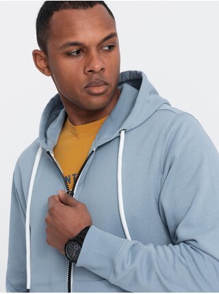 Modrá pánska basic mikina na zips s kapucňou Ombre Clothing