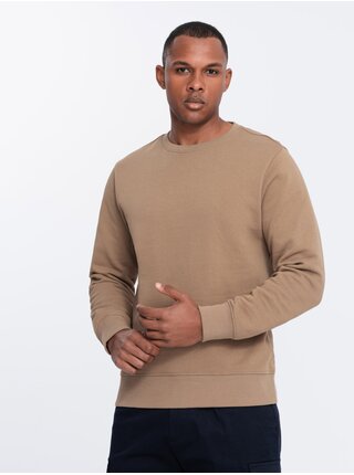 Hnědá pánská basic mikina s kulatým výstřihem Ombre Clothing