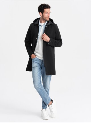 Čierny pánsky kabát s kapucňou Ombre Clothing