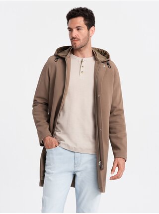 Hnedý pánsky kabát s kapucňou Ombre Clothing