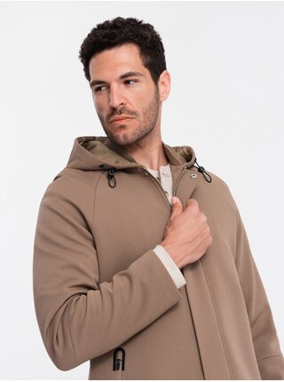 Hnedý pánsky kabát s kapucňou Ombre Clothing