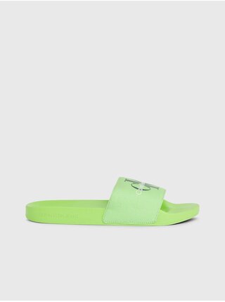 Neónovo zelené pánske šľapky Calvin Klein Slide Monogram