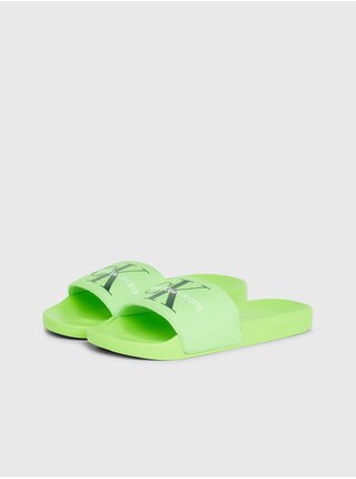 Neonově zelené pánské pantofle Calvin Klein Slide Monogram