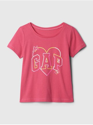 Tmavo ružové dievčenské tričko s logom GAP