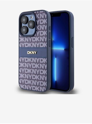PU Leather Repeat Pattern Tonal Stripe Zadní Kryt pro iPhone 15 Pro Max Blue DKNY