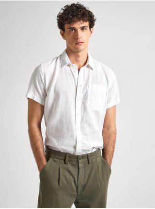 Bílá pánská lněná košile s krátkým rukávem Pepe Jeans 