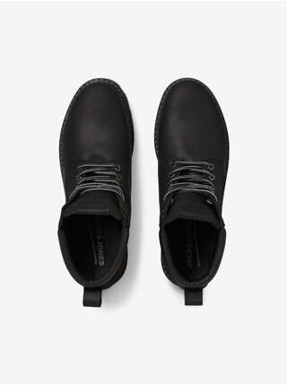Černé pánské kožené kotníkové boty Jack & Jones Queens
