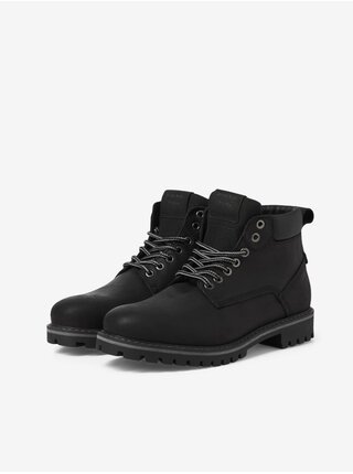 Černé pánské kožené kotníkové boty Jack & Jones Queens
