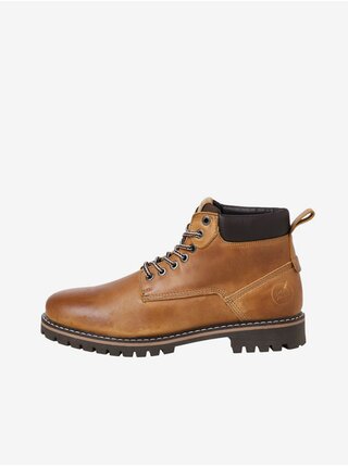 Hnedé pánske kožené členkové topánky Jack & Jones Queens
