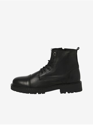 Čierne pánske kožené členkové topánky Jack & Jones Tremor
