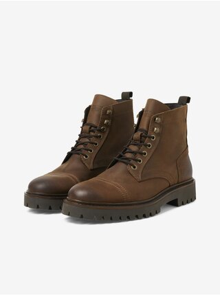 Tmavo hnedé pánske kožené členkové topánky Jack & Jones Wenzo
