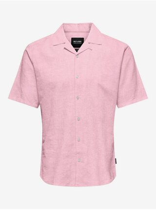 Ružová pánska košeľa s prímesou ľanu ONLY & SONS Caiden
