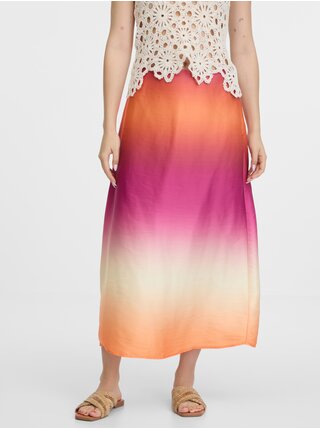 Ružovo-oranžová dámska saténová maxi sukňa